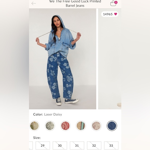 Free People Blue Floral Wide Leg Jeans - Picture 3 of 14